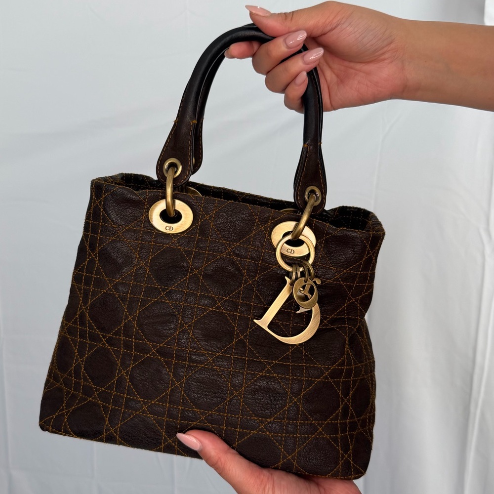Christian Dior Lady Dior Small Soft Crossbody Bag in Cannage Brown Gold Hardware
